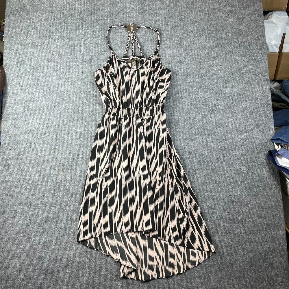 Charlie Jade Fit & Flare Dress Womens M Black High Low Hem Abstract Halter Neck